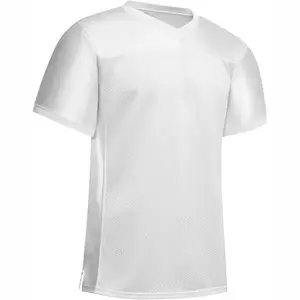Blank White Athletic Mesh T-Shirt V-Neck Breathable Sports Jersey Lightweight Perforated Fabric for Customization
