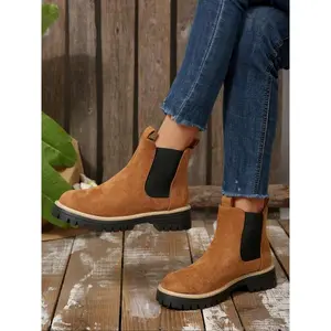 Classic Chelsea boots for women, elastic collar design, lightweight walking shoes, thick soled suede ankle boots, multi colored options suitable for various occasions, Ankle casual boots(Sheets)
