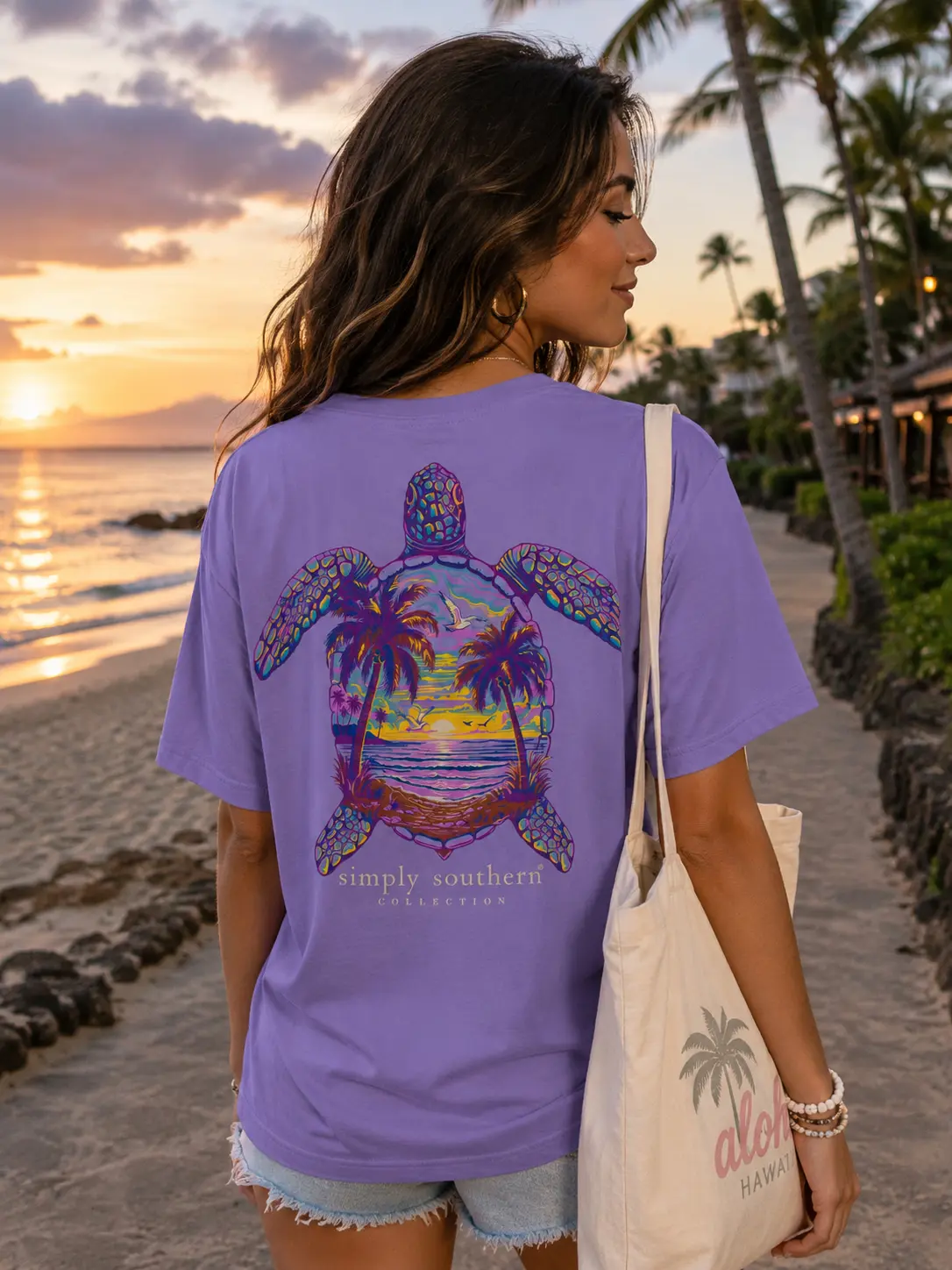 Simply Southern Beach Night Turtle Grape T-Shirt