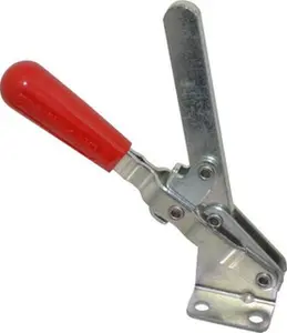 Destaco Manual Hold-Down Toggle Clamp (Model 210-S) with Toggle Action, 750lb Holding Capacity, Vertical Handle, 58° Handle Movement, 103° Bar Opening, Solid Bar, Flanged Base, Electro-Plated Zinc Carbon Steel for Manual Clamping