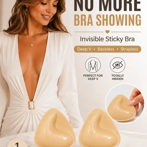Women's Triangle Wire-Free Push-Up Adhesive Bra Pads  For C/D Cup - Double-Sided, Invisible, Reusable, Waterproof, Sweat-Resist, No-Show Removable Cups for Wedding Guest Dresses, Strapless Lift Outfits