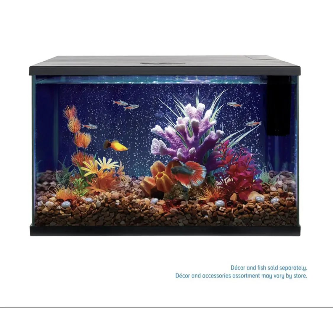 Top Fin® LED Bubble Wall Aquarium Kit - 10 Gallon Fish Tank Starter Kit with LED Lighting and Bubble Wall Feature