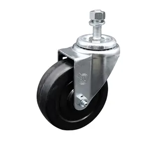 212 MAIN Stainless Steel Soft Rubber Swivel Threaded Stem Caster, 4x1.25 in. Black Swivel Wheels, 0.5 in. Stem (Service Caster SCC-SSTS20S414-SRS-121315)