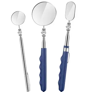 Copkim 3 Pieces Telescoping Inspection Mirror Stainless Steel Extendable Mechanic Mirror with Long Handle Tool for Technicians Mechanics Contractors (50/25/30 Mm,Round,Oval,Round)