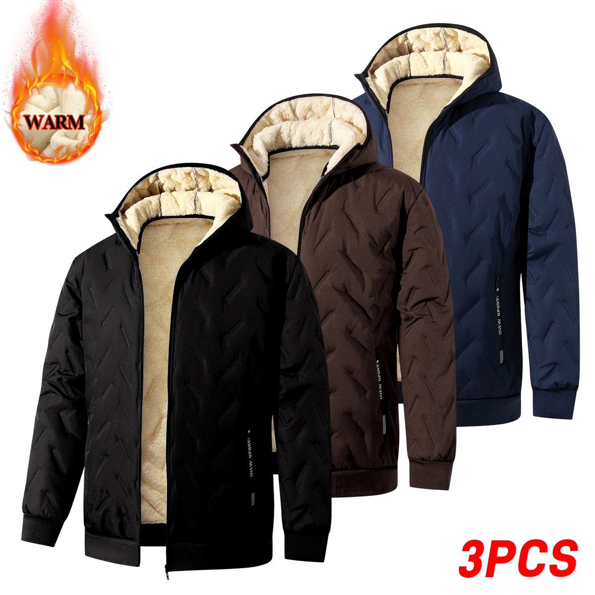 Men's Padded Hooded Jacket - Menswear Top with Full-Zip Fleece Lining, Side Pockets, Poly Fabric, Lightweight Non-Bulky Casual Design - Ideal for Freezing Mornings, Camping, Jackets, Tops
