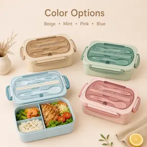 1200ML Adult Bento Lunch Box, Leak-Proof 3-Compartment Lunch lunchable food Container with Built-in Utensils, Microwave Safe tableware