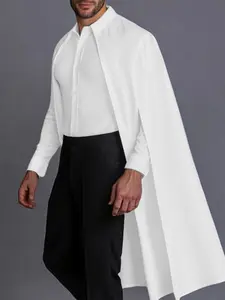 INCERUN Men's Fashion Casual Stylish Solid Color Long Sleeve Casual Shirt, Hollow Out Cape Design Mid-Length Top, Perfect for Party Wear