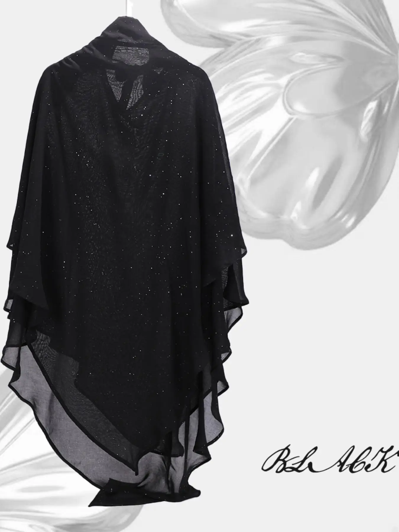 Women's Plain Elegant Glitter Chiffon Khimar, Fashionable Double Layer Hijab for Women, Islamic Clothing for Daily Wear