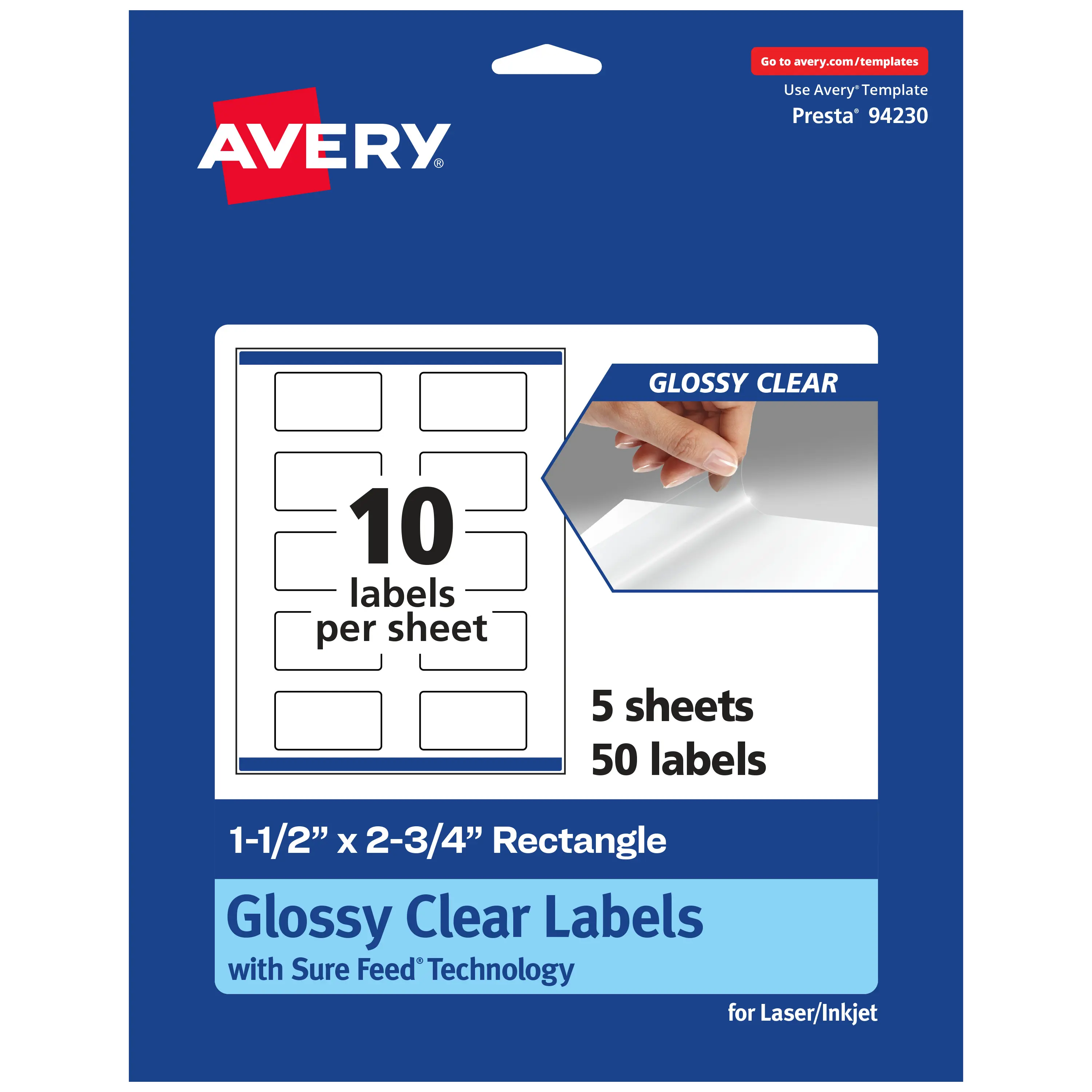 Avery Glossy Clear Rectangle Labels with Sure Feed, 1.5" x 2.75"