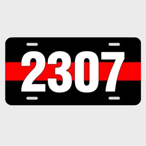 Firefighter Badge Number Personalized Red Line License Plate Tag METAL car LF041