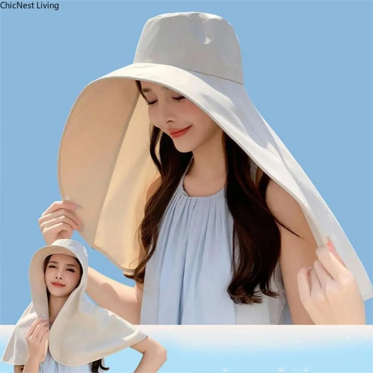 Women's Chic Wide Brim Cotton Sun Hat - Comfortable Breathable, Light, Cooling Breathable, Beach Fit, Coastal, Solid Color, Neck Flap, Sun Protection for Outdoor Activities, Fishing, Daily Fashion Accessory, Comfortable Breathable Hats, Light Hats