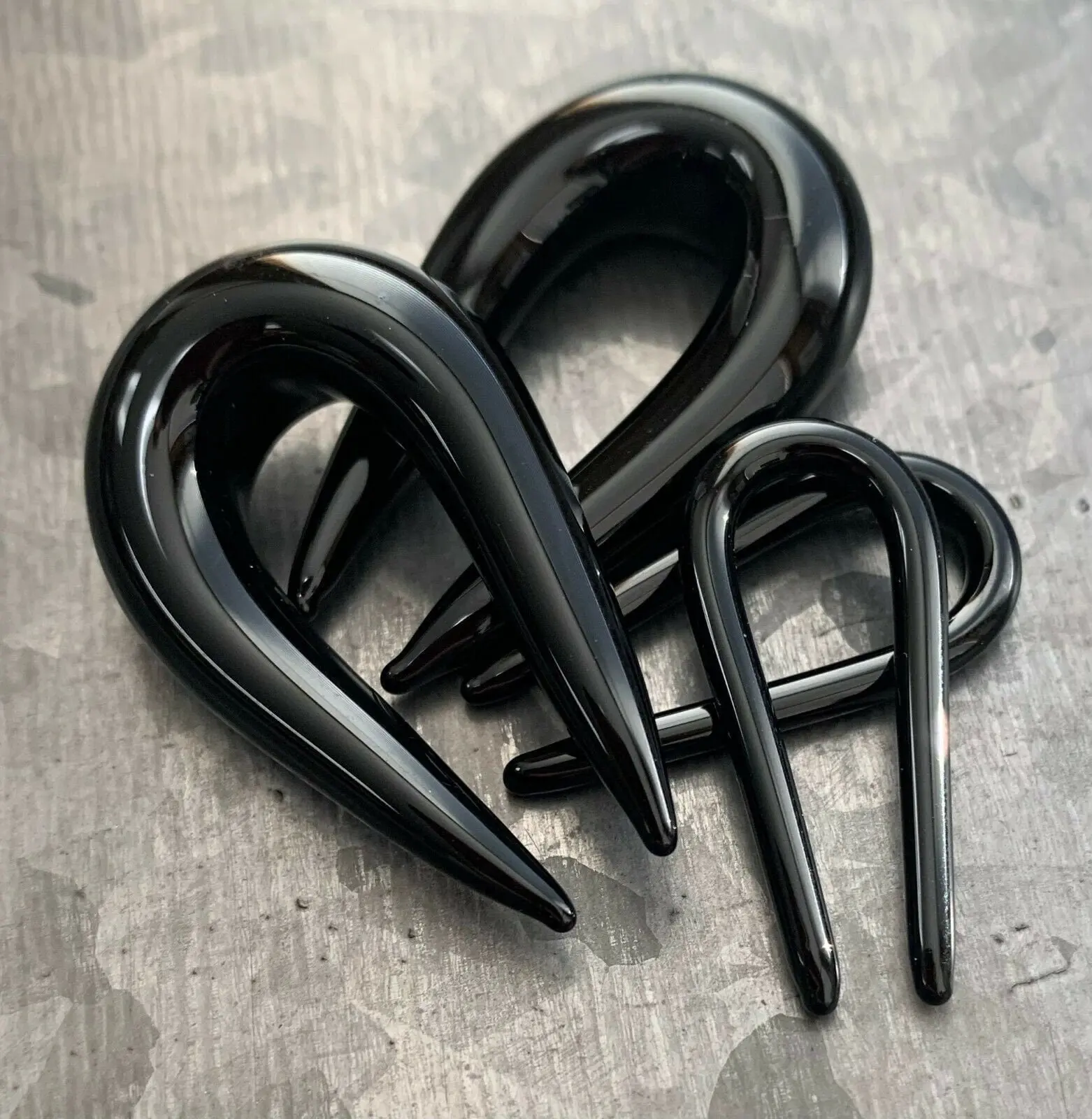 PAIR of Beautiful Black U-Shaped Glass Taper Plugs - Expanders Gauges - 8g (3mm) thru 00g (10mm)