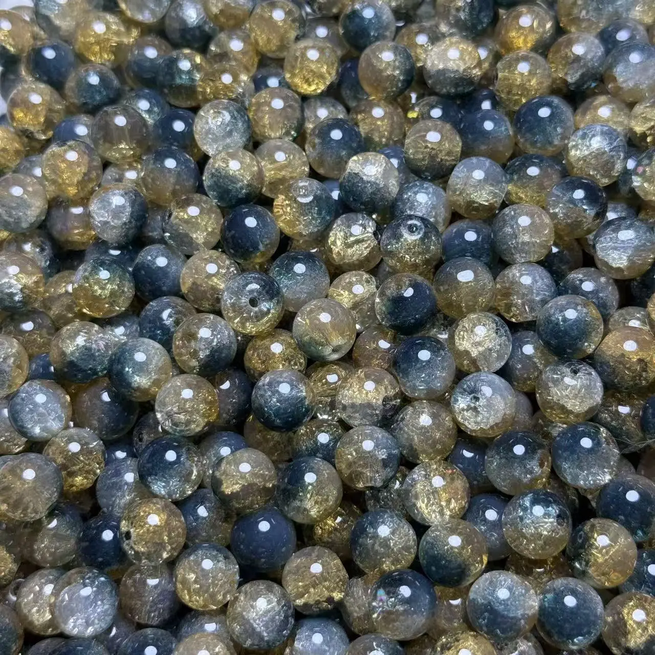 【A81】10mm Black Gold Color Cracked Glass Bead 50ml