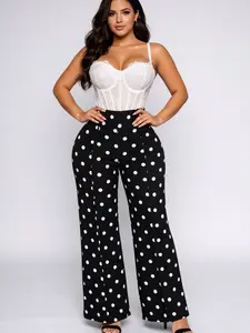 Pocka Dot Dress Pants for Women - Stylish Polka Dot Bottoms in Black and White - Perfect for Everyday Wear - Womenswear
