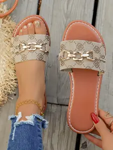 Women's Fashion Korean Style Outdoor Flat Sandals, Summer Beach Versatile Slippers, Comfortable, Stylish and Casual Summer Footwear, Flat Sole, Flat Slide Sandals
