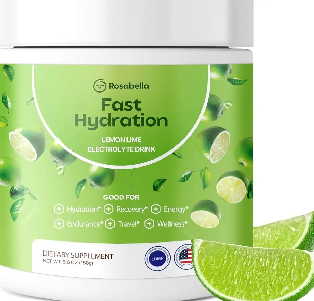 Rosabella Electrolyte Drink Powder – Lemon Lime – Zero Sugar Hydration Supplement – Sodium, Potassium, Magnesium & Calcium – Keto Electrolytes Mix for Rapid Rehydration – 30 Servings (5.7 oz)