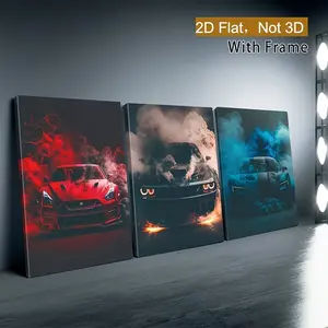 [Super Car Posters] 2D Flat, 3pcs Framed Super Car Posters - Vibrant Sports Cars Art for Man Cave, Bedroom, Living Room & Studio Decor - High-Quality Metal Prints, Perfect Wall Art for Room Decoration, 2D Flat