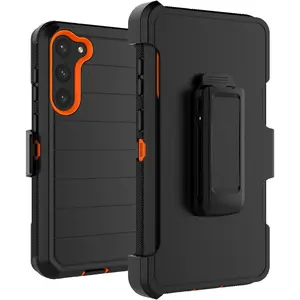Galaxy S23 Case, for Samsung S23 Belt Clip Holster Phone Case with [Built-in Screen Protector] Kickstand Protective Rugged Heavy Duty Shockproof Dustproof Durable Cover (Black/Orange)