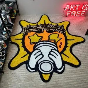 Creative Art Design Carpet Mat, Trendy Graffiti Sun Pattern Rug, Pet Friendly Non-Slip Thick Soft Plush Pad for Living Room Bedroom