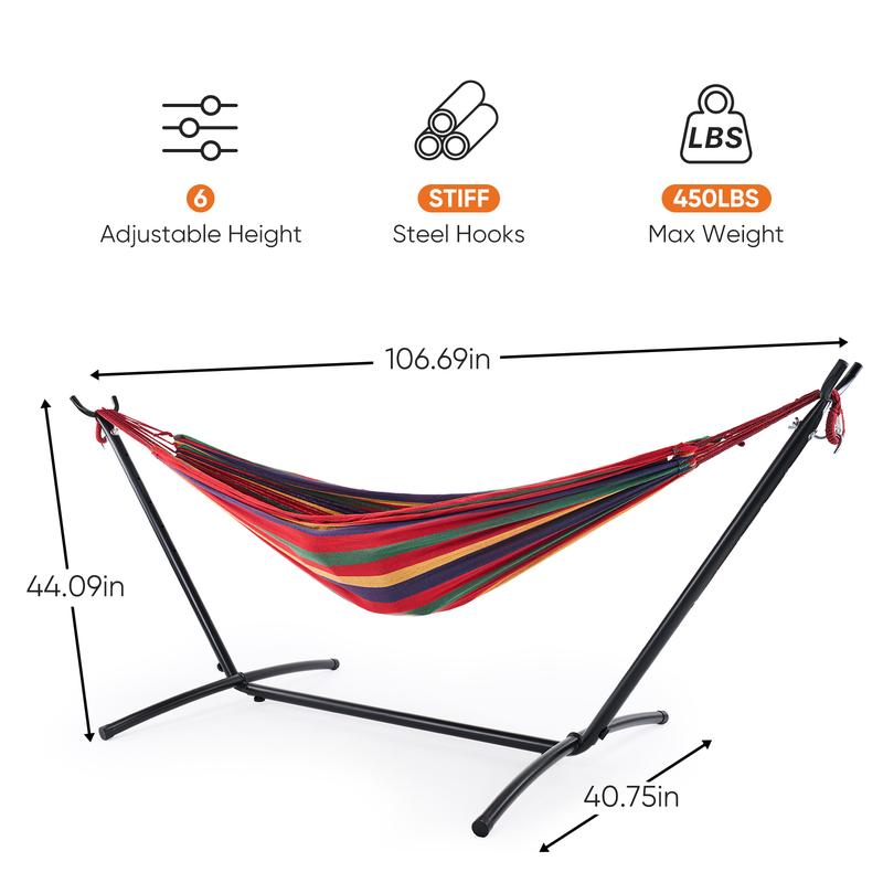 Double Hammock with Space Saving Stand, Heavy Duty Steel Frame, Portable for Outside & Indoor Use, 450lbs Capacity, Easy Assembly, Carrying Bag Included