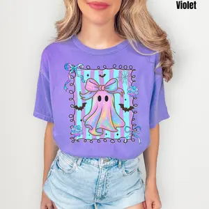 Striped Rainbow Ghost Comfort Colors T-Shirt 'NLB'