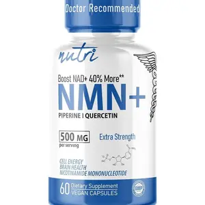 NMN Supplement 500mg NAD Supplement - Nutri Ultra High Absorption Stabilized NMN Nicotinamide Mononucleotide, 40% More NAD+ with Quercetin Phytosome & Black Pepper - mnm supplement (60 Capsules)