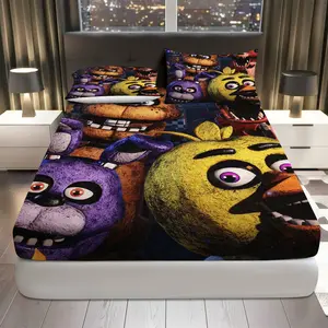 3Pcs Game Character Horror Fitted Sheet Three Piece Set (1*Fitted Sheet+2*Pillowcases, Coreless), Halloween theme, Bedroom Decor Bedding Set, Mattress Protector Soft, Breathable, Bed Sheet Sets