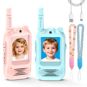 Video Walkie Talkies for Kids, Christmas Gift Handheld Rechargeable Video Intercom Kids Walkie Talkies, Indoor Outdoor Toys for Family Games, Outside, Camping, Hiking for Boys Girls Ages 3-12 (Blue/Pink)