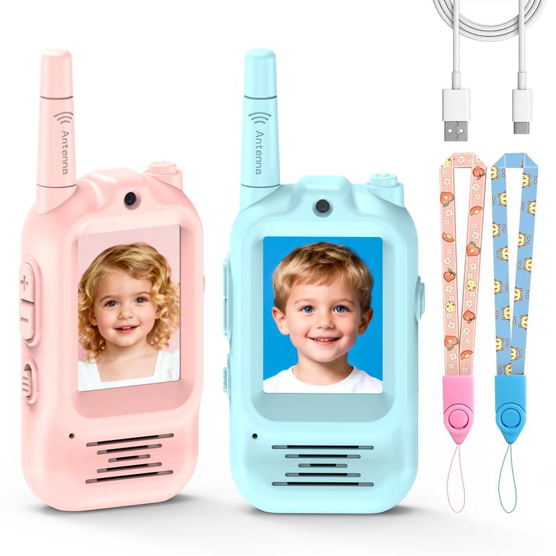 Video Walkie Talkies for Kids, Christmas Gift Handheld Rechargeable Video Intercom Kids Walkie Talkies, Indoor Outdoor Toys for Family Games, Outside, Camping, Hiking for Boys Girls Ages 3-12 (Blue/Pink)
