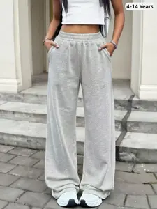 Girls' Casual Loose-Fitting Straight Leg Pants, All-Season Comfortable Sportswear, Stylish Wide-Leg Sweatpants for Teen Girls