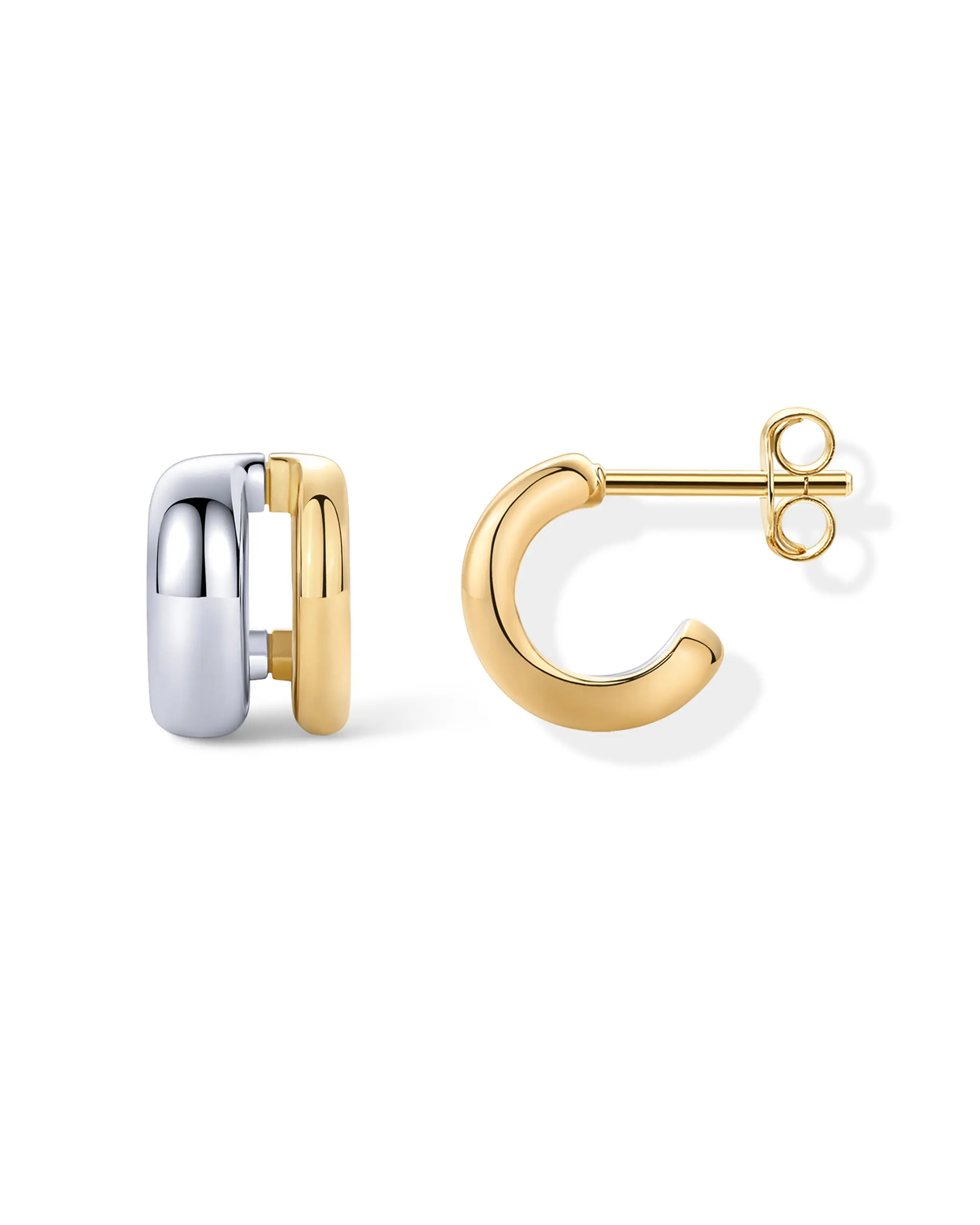PAVOI 14K Gold Plated and Rhodium Plated Two Tone Multihoop Double Hoop Geometric Earrings for Women - Mixed Metal Huggie Multi Earring Statement Pair