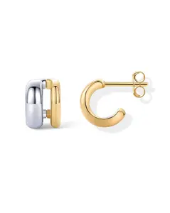 PAVOI 14K Gold Plated and Rhodium Plated Two Tone Multihoop Double Hoop Geometric Earrings for Women - Mixed Metal Huggie Multi Earring Statement Pair