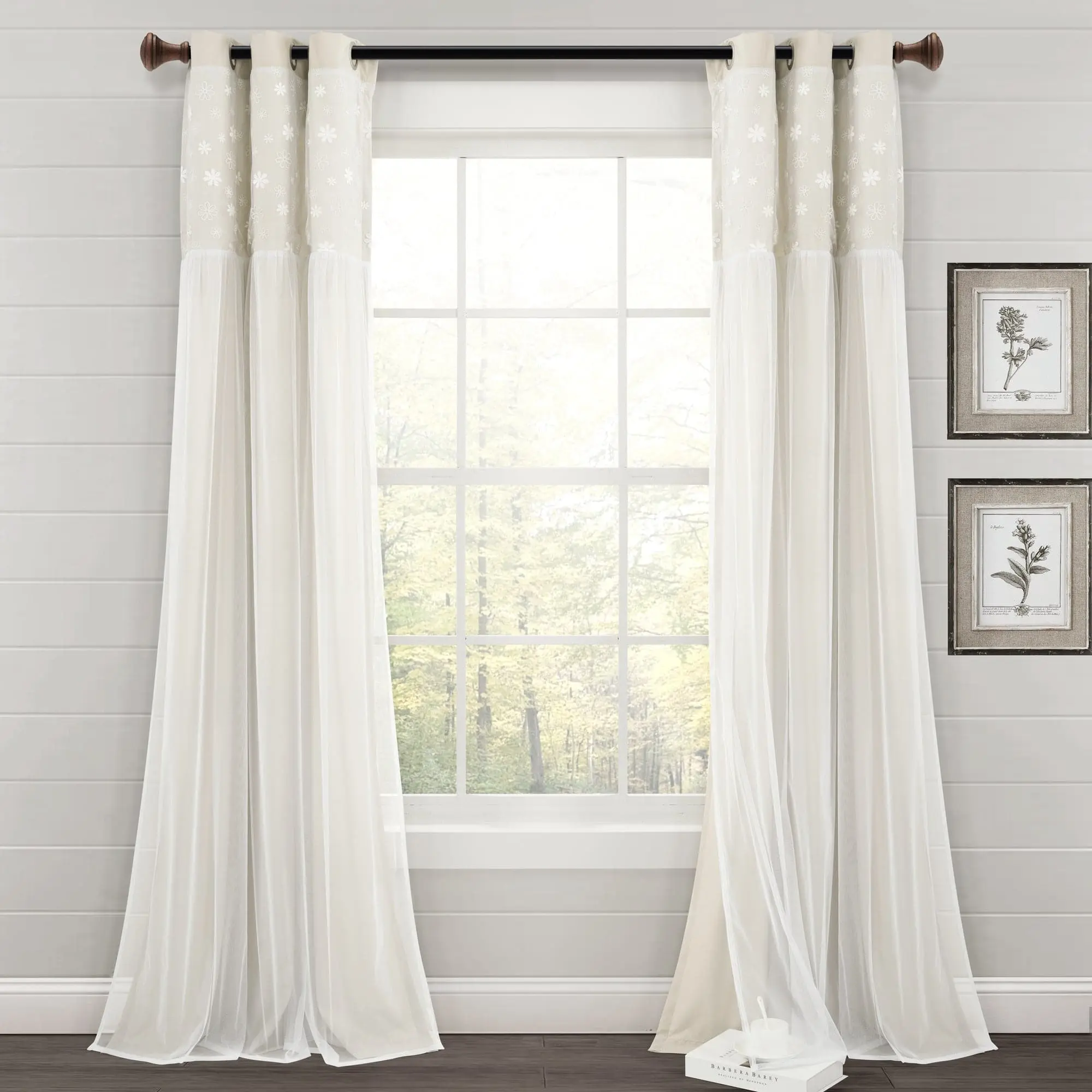 Lush Decor Dylin Shabby Chic Embroidered Flowers Home Decorative Curtain (Single Panel) - 40"W x 84"L Sheer Polyester Window Treatment with Nickel Grommets for Feminine Look