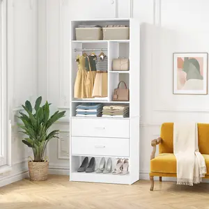Small Closet System – 24'' Freestanding Closet Organizer with 2 Drawers, Shelves & Rod, Great for Bedroom, Entryway & Laundry