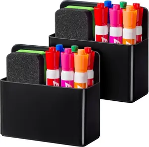 2 Pack Magnetic Pen Holder for Fridge Whiteboard Locker Organizer Pencil Cup Black
