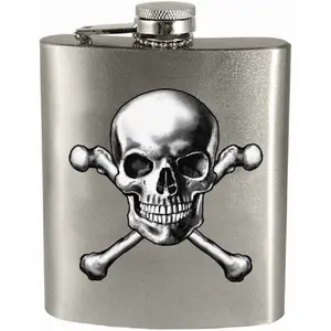 Spoontiques Skull and Crossbones Metal Hip Flask with Funnel 7 ounce