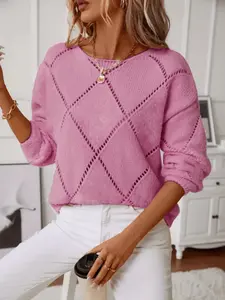 Women's Summer Boho Style Plus Size Round Neck Long Sleeve Knit Hoodie, Casual Outerwear, Vacation Fashion, Comfortable and Stylish