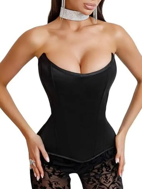 Waist Secrets Stylish Satin Overbust Corset – Lace-Up Back with 15 Steel Bones