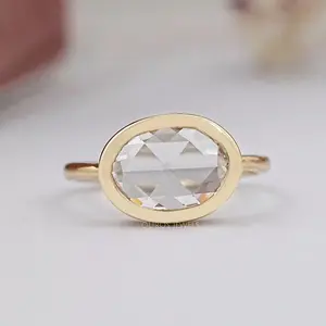 East West Rose Cut Oval Lab Diamond Bezel Solitaire Ring