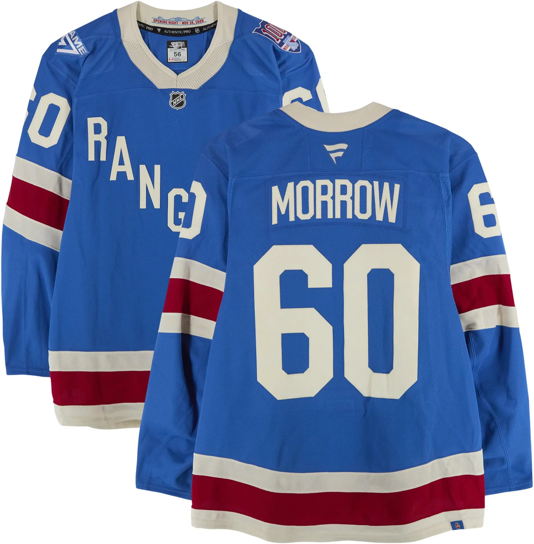 Scott Morrow New York Rangers Game-Used #60 Blue Centennial Jersey vs. Boston Bruins on January 26, 2026 - Fanatics Authentic Certified