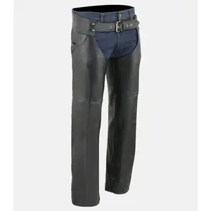 Men's Premium Black Leather Chaps with Jean Style Pockets