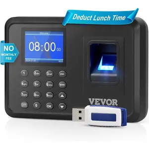 VEVOR Time Clock, Fingerprint Time Clocks for Employees Small Business, Biometric Time Clock with USB Drive, Automatic Punch in/Out, No Monthly Fees