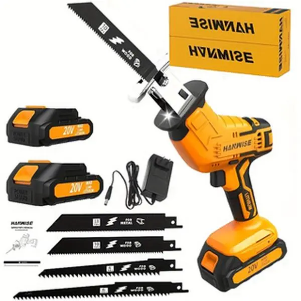 Hanwise 20V Cordless Handheld Reciprocating Saw Kit - 20V Saw with 1 Battery+Blades+Charger, Upgraded 3500RPM, LED Light, Safety Lock, Portable Power Tool for Wood, Metal Cutting