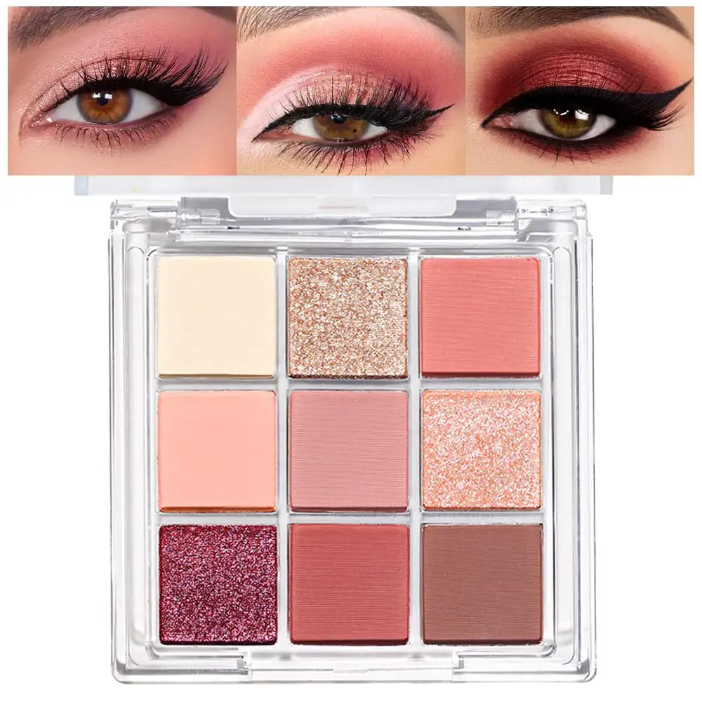 "9-Color Nude Pink Red Eyeshadow Palette: Highly Pigmented, Waterproof & Travel-Friendly Gift Kit"