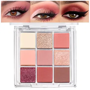 "9-Color Nude Pink Red Eyeshadow Palette: Highly Pigmented, Waterproof & Travel-Friendly Gift Kit"