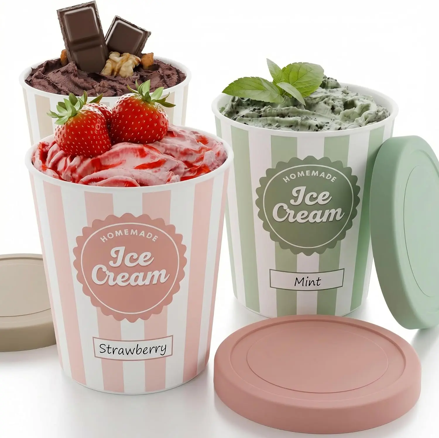 3-Pack Reusable 1-Qt Ice Cream Preservation Containers - Stackable Storage with Lids, Stickers, Ideal for Homemade Sorbet, Frozen Yogurt, Gelato, Easy Freezer Storage