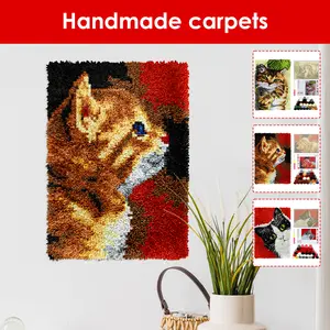 Animal Cat Style Latch Hook Rug Kit Pre Printed Bright Color Latch Carpet Making Kit for Adults Kids Beginners