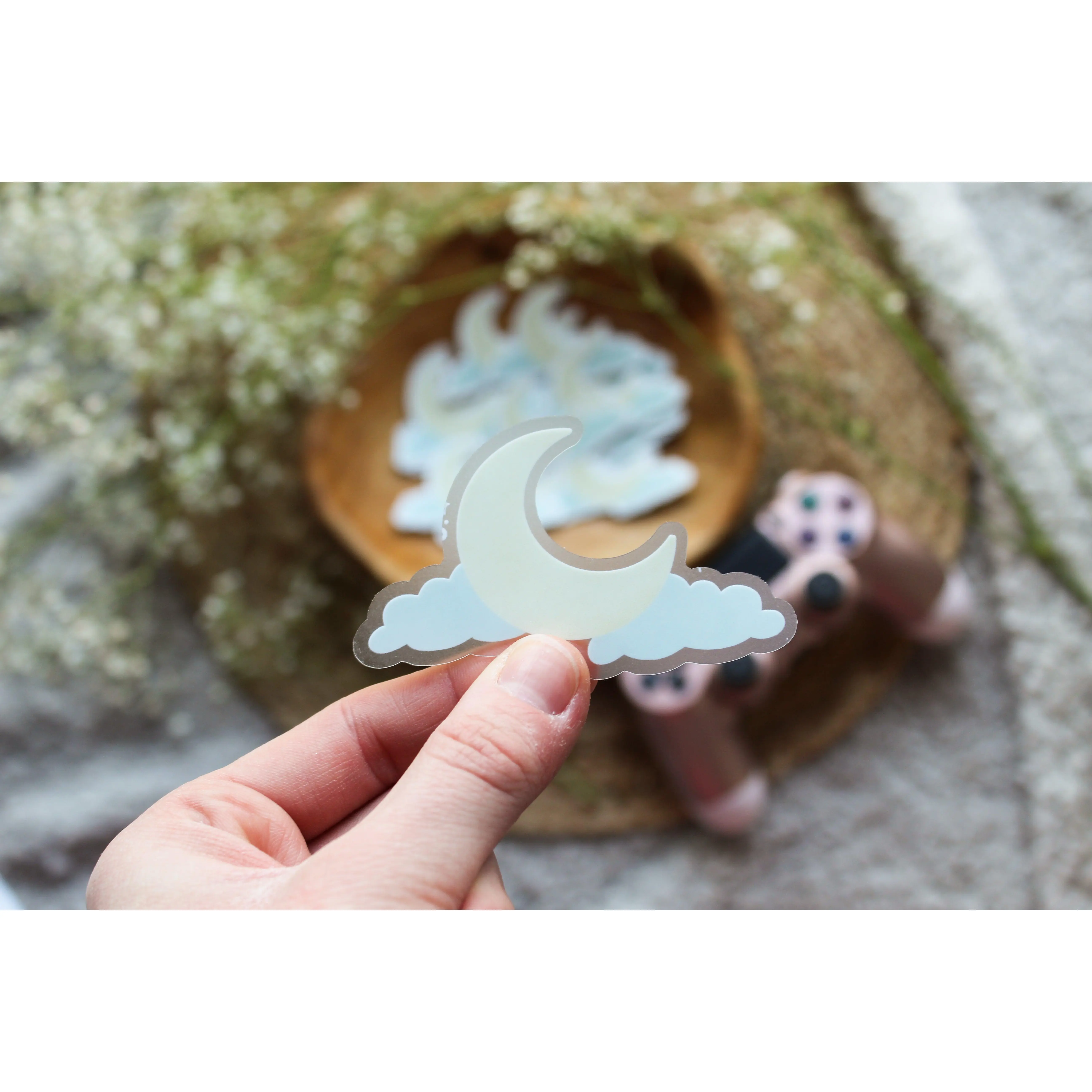 Moon and Clouds 3" Clear Waterproof Vinyl Sticker | Matte Finish | Space Sticker | Celestial | Crescent Moon | Night Sky Sticker | 2" x 3"