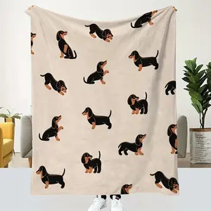 Cute Dachshund Cartoon Printed Blanket Ultra Soft Flannel Skin Friendly Cozy Warm Bedroom Couch Sofa Dorm Nap Throw Decor Decorative Throw Perfect Birthday Gift Christmas Gift for Dog Lovers Adults Women Men Wiener Dog Style