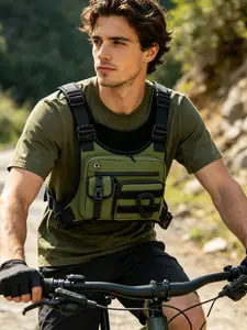 Adjustable Outdoor Chest Sling Pack, Men's Lightweight Hiking Vest Bag with Multiple Zipper Pockets, Breathable Organizer for Fishing & Travel